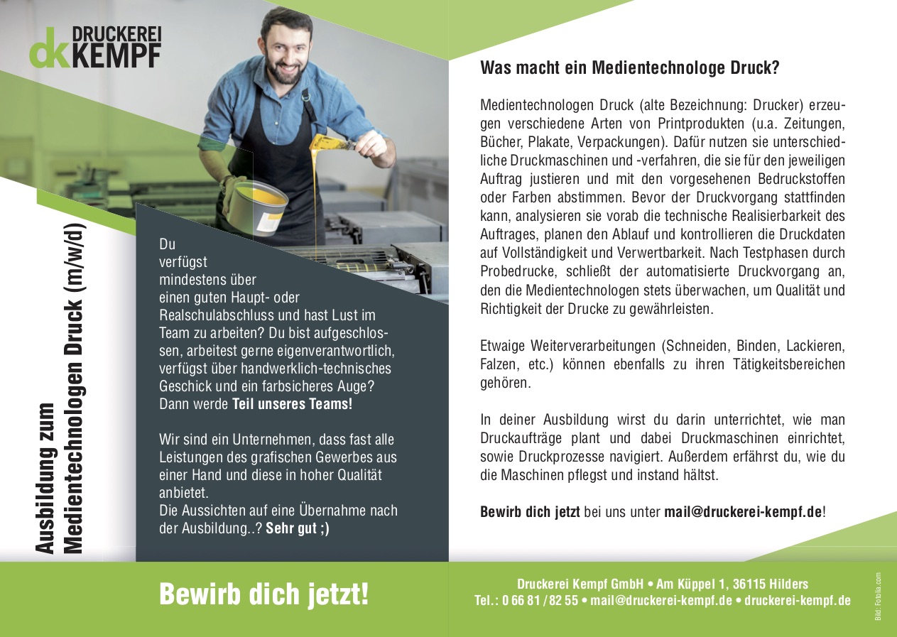 Ausbildung Medientechnologe Druck
